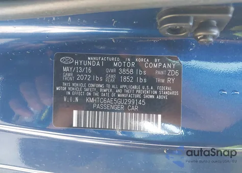 2016 Hyundai Veloster Turbo z USA, uszkodzony, nr VIN KMHTC6AE5GU299145